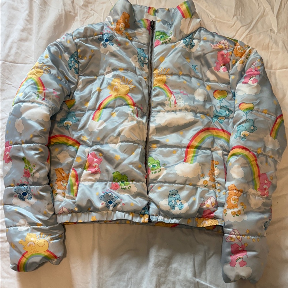 Care Bears Blue Puffer Jacket with Rainbow and Character Design